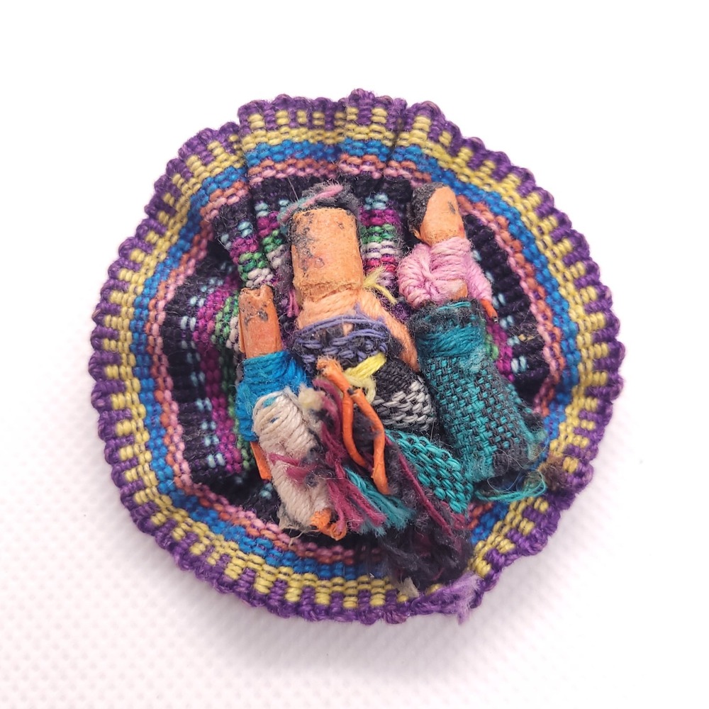 Handmade Textile Doll Brooch 53mm Folk Art Woven Miniature People Artisan Pin